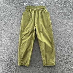 Story Pants Womens 1 or XS Green Utility Pockets Tapered Roll Tab Elastic USA